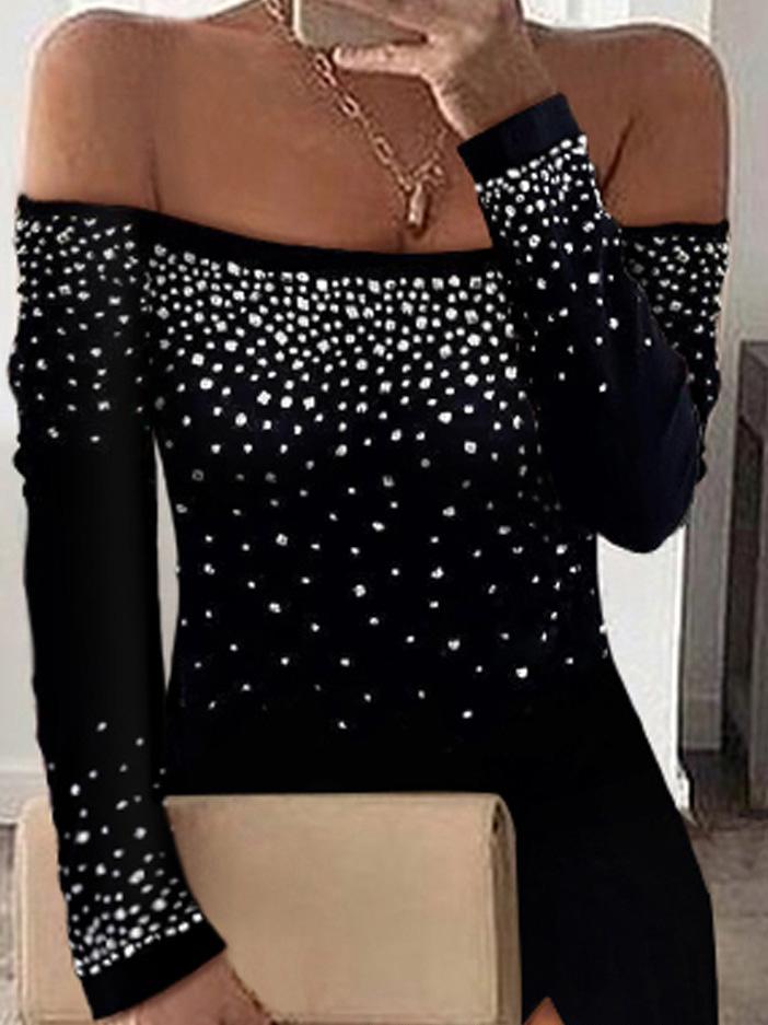 Women's Dresses Hot Rhinestone One Shoulder Long Sleeve Split Dress - Midi Dresses - INS | Online Fashion Free Shipping Clothing, Dresses, Tops, Shoes - 02/09/2021 - 20-30 - Category_Midi Dresses