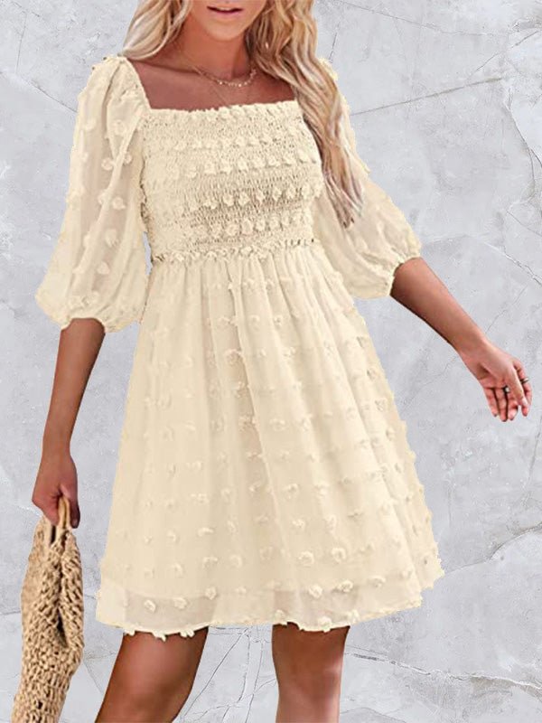 Women's Dresses Jacquard Polka Dot Square Neck Mid Sleeve Dress - Mini Dresses - Instastyled | Online Fashion Free Shipping Clothing, Dresses, Tops, Shoes - 17/05/2022 - 30-40 - Casual Dresses