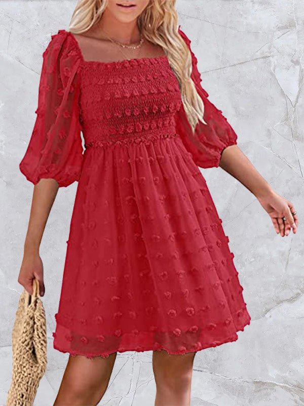 Women's Dresses Jacquard Polka Dot Square Neck Mid Sleeve Dress - Mini Dresses - Instastyled | Online Fashion Free Shipping Clothing, Dresses, Tops, Shoes - 17/05/2022 - 30-40 - Casual Dresses