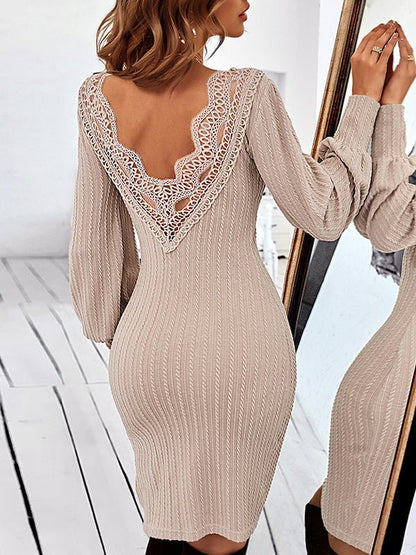 Women's Dresses Knitted Bottom Sexy Tight Midi Dress - Midi Dresses - Instastyled | Online Fashion Free Shipping Clothing, Dresses, Tops, Shoes - 28/12/2022 - 30-40 - color-light_camel
