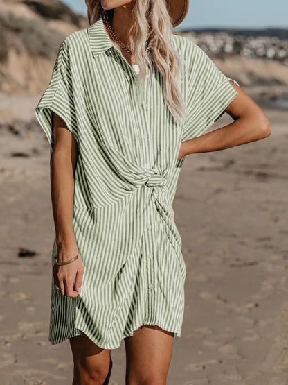 Women's Dresses Knotted Striped Short Sleeve Shirt Dress - Mini Dresses - Instastyled | Online Fashion Free Shipping Clothing, Dresses, Tops, Shoes - 10/03/2022 - 30-40 - color-blue