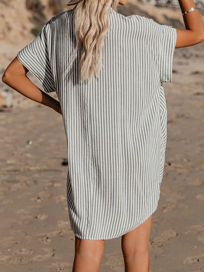 Women's Dresses Knotted Striped Short Sleeve Shirt Dress - Mini Dresses - Instastyled | Online Fashion Free Shipping Clothing, Dresses, Tops, Shoes - 10/03/2022 - 30-40 - color-blue