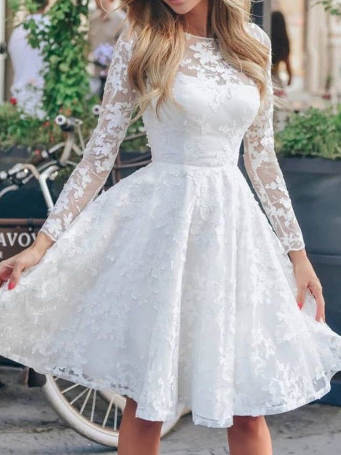 Women's Dresses Lace Long Sleeve Mini Dress - Mini Dresses - Instastyled | Online Fashion Free Shipping Clothing, Dresses, Tops, Shoes - 31/08/2022 - color-white - Color_White