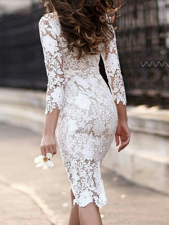 Women's Dresses Lace Long Sleeve Slim Fit Dress - Midi Dresses - Instastyled | Online Fashion Free Shipping Clothing, Dresses, Tops, Shoes - 08/09/2022 - Bodycon Dresses - Color_White