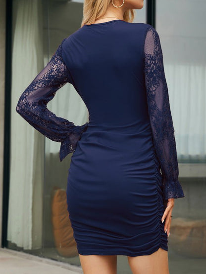 Women's Dresses Lace Long Sleeve V Neck Fitted Dress - Mini Dresses - Instastyled | Online Fashion Free Shipping Clothing, Dresses, Tops, Shoes - 22/09/2022 - Bodycon Dresses - Color_Black