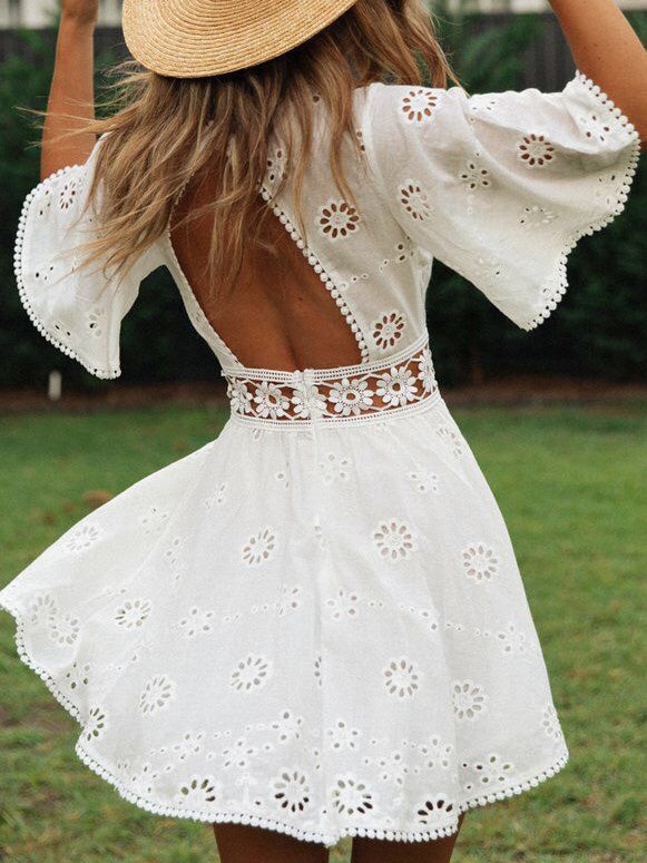 Women's Dresses Lace Paneled Bare Back Mini Dress - Mini Dresses - Instastyled | Online Fashion Free Shipping Clothing, Dresses, Tops, Shoes - 13/01/2022 - 30-40 - color-white