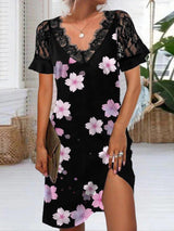 Women's Dresses Lace Print V-Neck Short Sleeve Dress - Mini Dresses - Instastyled | Online Fashion Free Shipping Clothing, Dresses, Tops, Shoes - 16/02/2022 - 30-40 - color-black