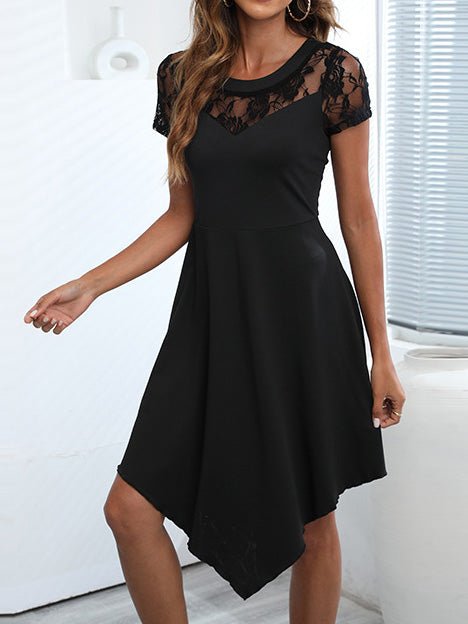 Women's Dresses Lace Round Neck Short Sleeve Irregular Dress - Midi Dresses - Instastyled | Online Fashion Free Shipping Clothing, Dresses, Tops, Shoes - 01/08/2022 - 30-40 - casual-dresses