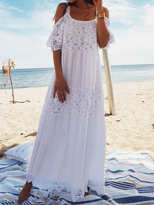 Women's Dresses Lace Sling Off Shoulder Dress - Maxi Dresses - Instastyled | Online Fashion Free Shipping Clothing, Dresses, Tops, Shoes - 18/03/2022 - Casual Dresses - Color_White