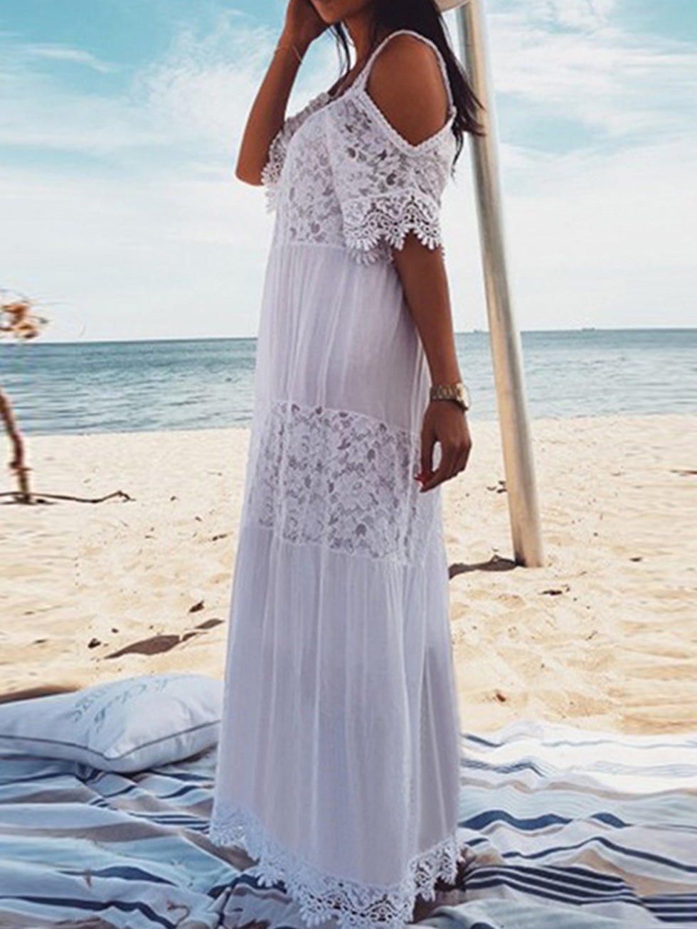 Women's Dresses Lace Sling Off Shoulder Dress - Maxi Dresses - Instastyled | Online Fashion Free Shipping Clothing, Dresses, Tops, Shoes - 18/03/2022 - Casual Dresses - Color_White
