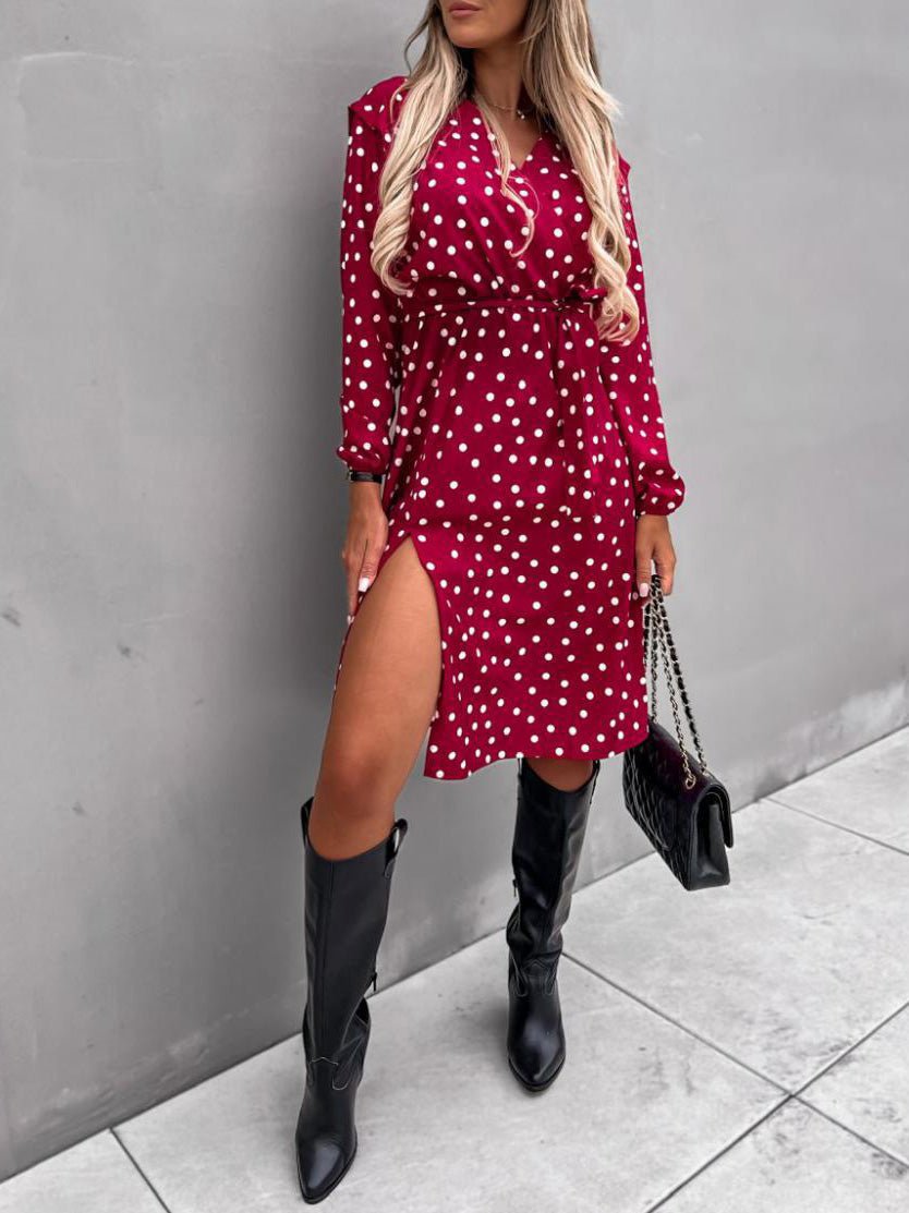 Women's Dresses Lace-Up Long Sleeve Slit Dress - Midi Dresses - Instastyled | Online Fashion Free Shipping Clothing, Dresses, Tops, Shoes - 14/09/2022 - Casual Dresses - Color_Black