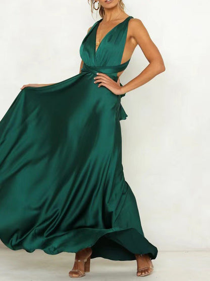 Women's Dresses Lace Up V-Neck Open Back Dress - Maxi Dresses - Instastyled | Online Fashion Free Shipping Clothing, Dresses, Tops, Shoes - 17/05/2021 - 30-40 - color-green