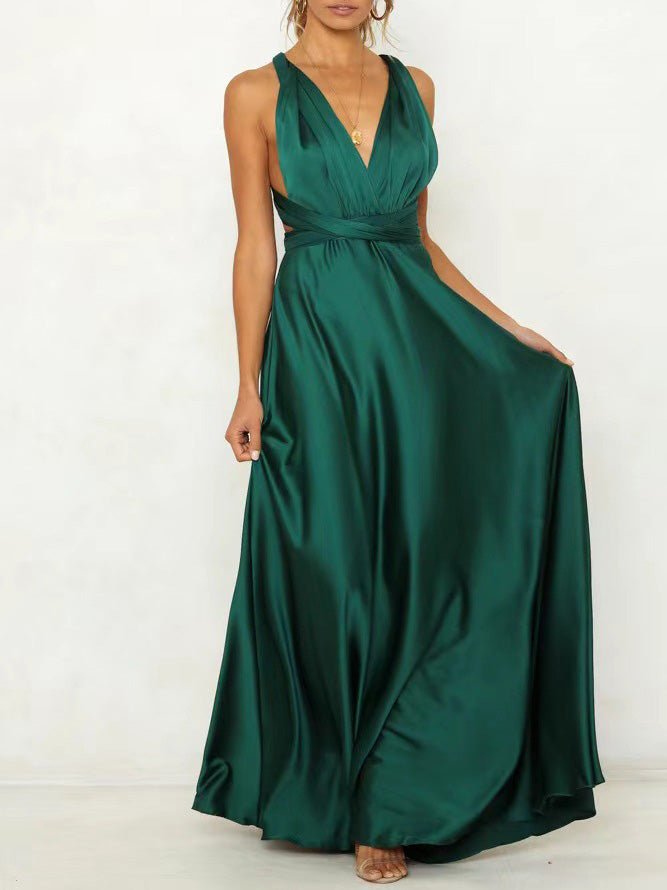 Women's Dresses Lace Up V-Neck Open Back Dress - Maxi Dresses - Instastyled | Online Fashion Free Shipping Clothing, Dresses, Tops, Shoes - 17/05/2021 - 30-40 - color-green