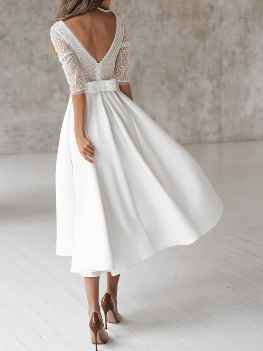 Women's Dresses Lace V-Neck Backless Swing Dress - Maxi Dresses - Instastyled | Online Fashion Free Shipping Clothing, Dresses, Tops, Shoes - 24/08/2022 - color-white - Color_White