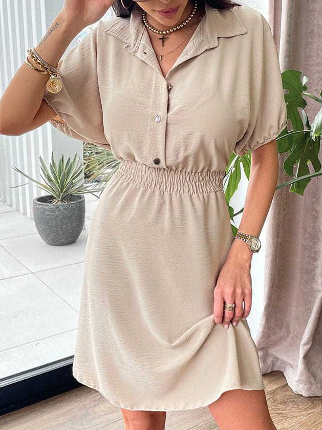 Women's Dresses Lapel Button Elastic Waist Short Sleeve Dress - Mini Dresses - Instastyled | Online Fashion Free Shipping Clothing, Dresses, Tops, Shoes - 01/07/2022 - 30-40 - Casual Dresses