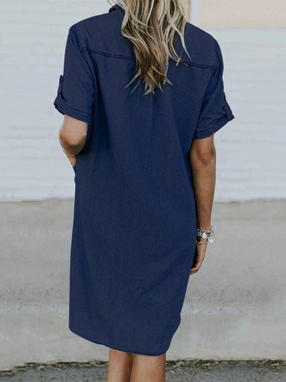 Women's Dresses Lapel Button Pocket Denim Shirt Dress - Midi Dresses - Instastyled | Online Fashion Free Shipping Clothing, Dresses, Tops, Shoes - 17/06/2022 - Casual Dresses - Color_Blue