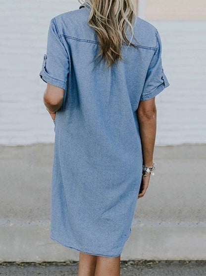 Women's Dresses Lapel Button Pocket Denim Shirt Dress - Midi Dresses - Instastyled | Online Fashion Free Shipping Clothing, Dresses, Tops, Shoes - 17/06/2022 - Casual Dresses - Color_Blue