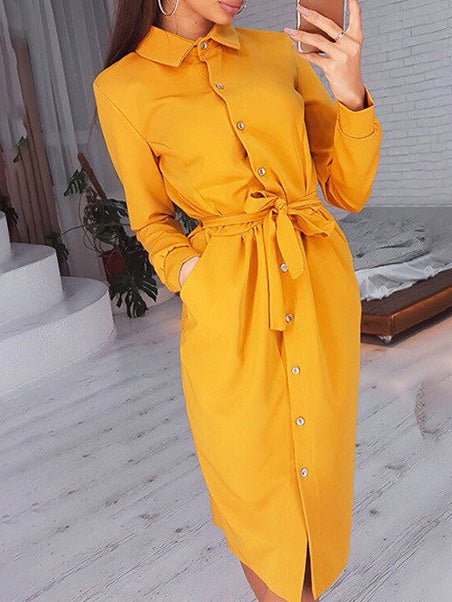 Women's Dresses Lapel Button Tie Long Sleeve Shirt Dress - Midi Dresses - Instastyled | Online Fashion Free Shipping Clothing, Dresses, Tops, Shoes - 20-30 - 22/08/2022 - casual-dresses