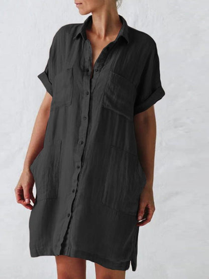 Women's Dresses Lapel Short Sleeve Pocket Shirt Dress - Mini Dresses - Instastyled | Online Fashion Free Shipping Clothing, Dresses, Tops, Shoes - 25/05/2022 - 30-40 - Casual Dresses