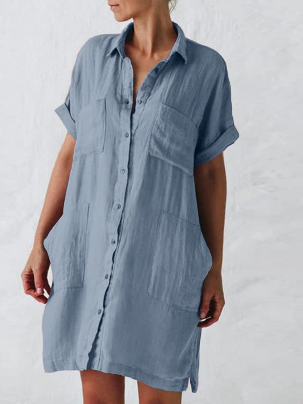 Women's Dresses Lapel Short Sleeve Pocket Shirt Dress - Mini Dresses - Instastyled | Online Fashion Free Shipping Clothing, Dresses, Tops, Shoes - 25/05/2022 - 30-40 - Casual Dresses