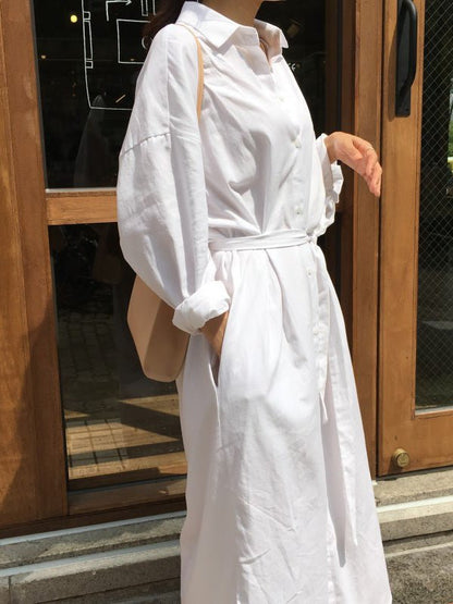 Women's Dresses Lapel Tie Button Long Sleeve Shirt Dress - Maxi Dresses - Instastyled | Online Fashion Free Shipping Clothing, Dresses, Tops, Shoes - 11/08/2022 - 40-50 - color-white