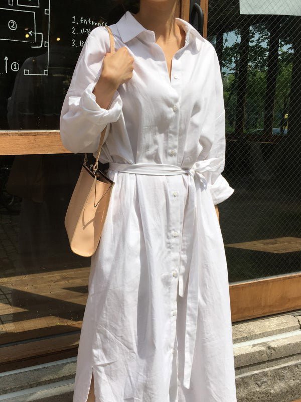 Women's Dresses Lapel Tie Button Long Sleeve Shirt Dress - Maxi Dresses - Instastyled | Online Fashion Free Shipping Clothing, Dresses, Tops, Shoes - 11/08/2022 - 40-50 - color-white