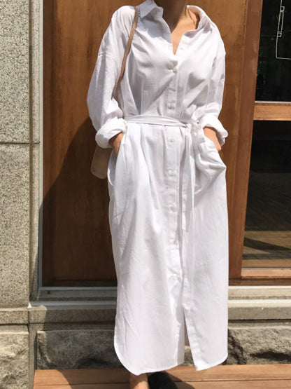 Women's Dresses Lapel Tie Button Long Sleeve Shirt Dress - Maxi Dresses - Instastyled | Online Fashion Free Shipping Clothing, Dresses, Tops, Shoes - 11/08/2022 - 40-50 - color-white