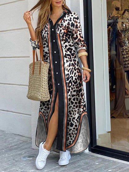 Women's Dresses Leopard Print Long Sleeve Shirt Dress - Maxi Dresses - INS | Online Fashion Free Shipping Clothing, Dresses, Tops, Shoes - 14/09/2021 - 30-40 - Category_Maxi Dresses