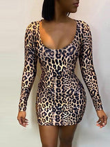 Women's Dresses Leopard Print Open Back Belted Long Sleeve Skinny Dress - Mini Dresses - Instastyled | Online Fashion Free Shipping Clothing, Dresses, Tops, Shoes - 06/01/2022 - 20-30 - Bodycon Dresses