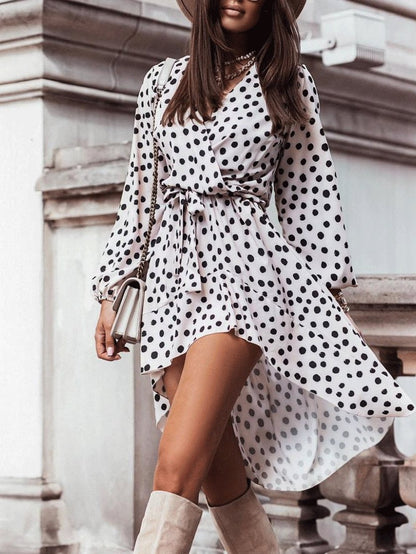 Women's Dresses Leopard Print V-Neck Long Sleeve Mini Dress - Mini Dresses - INS | Online Fashion Free Shipping Clothing, Dresses, Tops, Shoes - 28/09/2021 - Color_White - DRE2109282694