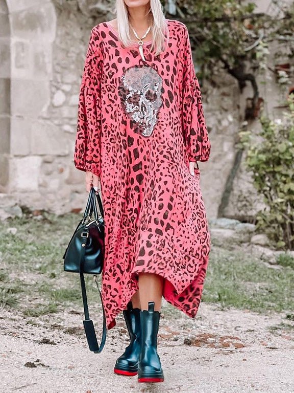 Women's Dresses Leopard Skull Print Long Sleeve Dress - Maxi Dresses - Instastyled | Online Fashion Free Shipping Clothing, Dresses, Tops, Shoes - 25/02/2022 - 40-50 - color-pink