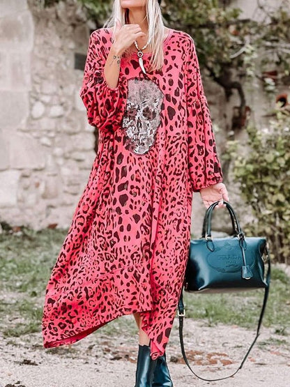 Women's Dresses Leopard Skull Print Long Sleeve Dress - Maxi Dresses - Instastyled | Online Fashion Free Shipping Clothing, Dresses, Tops, Shoes - 25/02/2022 - 40-50 - color-pink