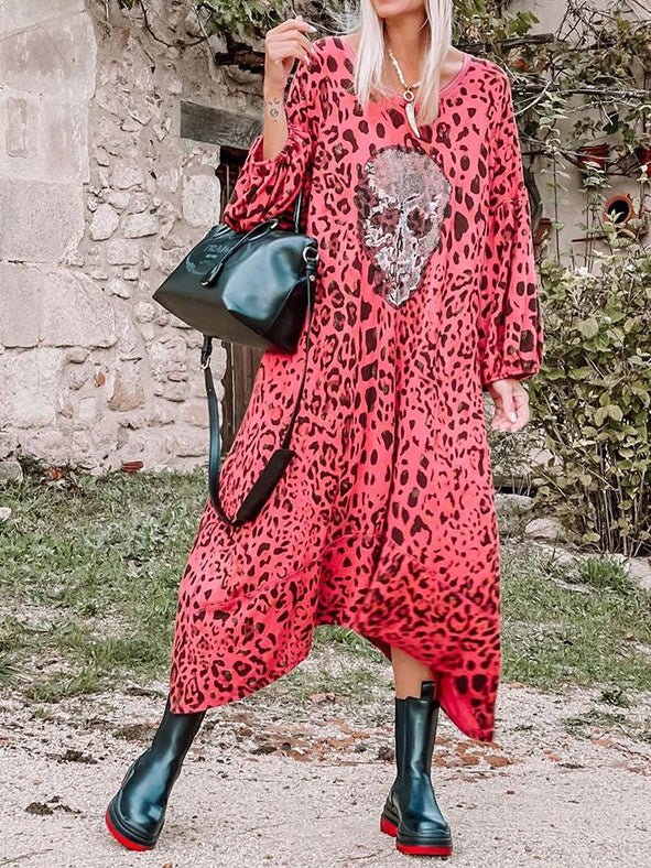 Women's Dresses Leopard Skull Print Long Sleeve Dress - Maxi Dresses - Instastyled | Online Fashion Free Shipping Clothing, Dresses, Tops, Shoes - 25/02/2022 - 40-50 - color-pink