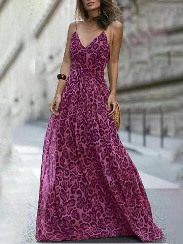 Women's Dresses Leopard V-Neck Sling Bare Back Dress - Maxi Dresses - Instastyled | Online Fashion Free Shipping Clothing, Dresses, Tops, Shoes - 17/05/2022 - 30-40 - color-blue