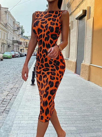 Women's Dresses Leopard Vest Bare Back Maxi Dress - Midi Dresses - Instastyled | Online Fashion Free Shipping Clothing, Dresses, Tops, Shoes - 20-30 - 20/01/2022 - color-dark_grey