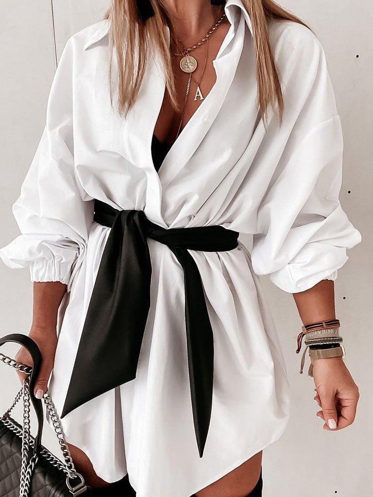 Women's Dresses Letter Print Belted Long Sleeve Shirt Dress - Mini Dresses - Instastyled | Online Fashion Free Shipping Clothing, Dresses, Tops, Shoes - 02/03/2022 - 30-40 - color-black