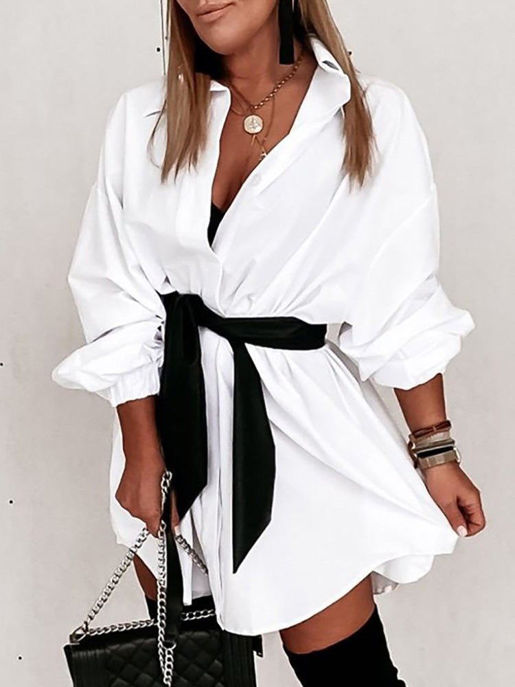 Women's Dresses Letter Print Belted Long Sleeve Shirt Dress - Mini Dresses - Instastyled | Online Fashion Free Shipping Clothing, Dresses, Tops, Shoes - 02/03/2022 - 30-40 - color-black