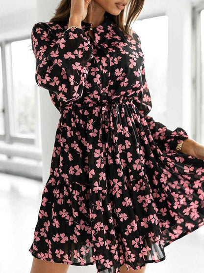 Women's Dresses Long Sleeve Button Print Mini Dress - Mini Dresses - INS | Online Fashion Free Shipping Clothing, Dresses, Tops, Shoes - 20-30 - 23/09/2021 - color-black