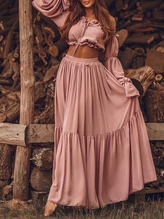 Women's Dresses Long Sleeve Off-Shoulder Crop Top & Skirt Two-Piece Suit - Sets - INS | Online Fashion Free Shipping Clothing, Dresses, Tops, Shoes - 13/09/2021 - 30-40 - Bottom