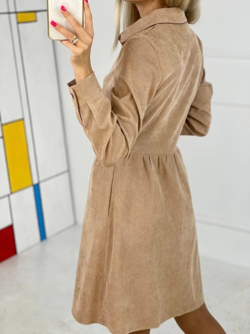 Women's Dresses Long Sleeve Single-Breasted Corduroy Shirt Dress - Midi Dresses - INS | Online Fashion Free Shipping Clothing, Dresses, Tops, Shoes - 13/09/2021 - 20-30 - Category_Midi Dresses