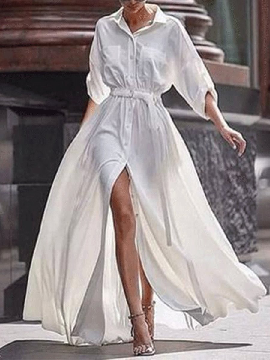 Women's Dresses Long Sleeve Temperament Shirt Dress - Maxi Dresses - INS | Online Fashion Free Shipping Clothing, Dresses, Tops, Shoes - 03/09/2021 - 40-50 - Category_Maxi Dresses