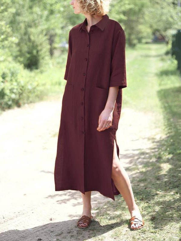 Women's Dresses Loose Lapel Button Short Sleeve Shirt Dress - Maxi Dresses - Instastyled | Online Fashion Free Shipping Clothing, Dresses, Tops, Shoes - 24/05/2022 - 30-40 - Casual Dresses