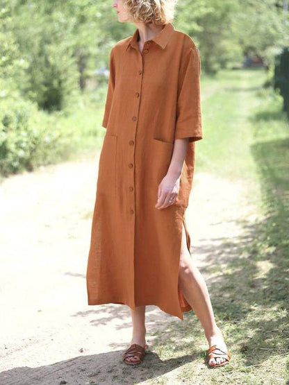 Women's Dresses Loose Lapel Button Short Sleeve Shirt Dress - Maxi Dresses - Instastyled | Online Fashion Free Shipping Clothing, Dresses, Tops, Shoes - 24/05/2022 - 30-40 - Casual Dresses