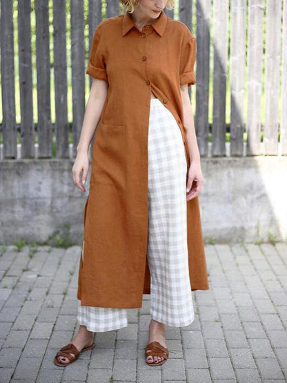 Women's Dresses Loose Lapel Button Short Sleeve Shirt Dress - Maxi Dresses - Instastyled | Online Fashion Free Shipping Clothing, Dresses, Tops, Shoes - 24/05/2022 - 30-40 - Casual Dresses