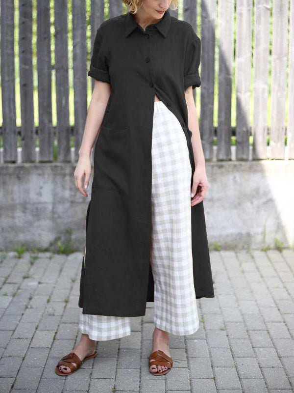 Women's Dresses Loose Lapel Button Short Sleeve Shirt Dress - Maxi Dresses - Instastyled | Online Fashion Free Shipping Clothing, Dresses, Tops, Shoes - 24/05/2022 - 30-40 - Casual Dresses