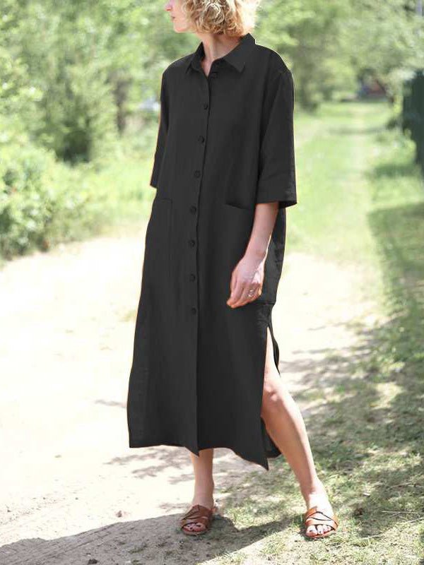 Women's Dresses Loose Lapel Button Short Sleeve Shirt Dress - Maxi Dresses - Instastyled | Online Fashion Free Shipping Clothing, Dresses, Tops, Shoes - 24/05/2022 - 30-40 - Casual Dresses