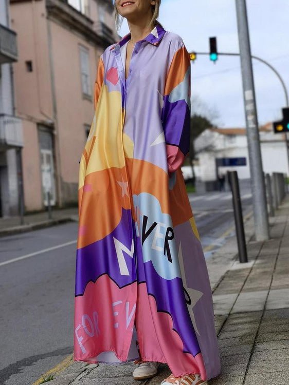 Women's Dresses Loose Printed Long Sleeve Shirt Dress - Maxi Dresses - Instastyled | Online Fashion Free Shipping Clothing, Dresses, Tops, Shoes - 21/02/2022 - Casual Dresses - color-apricot