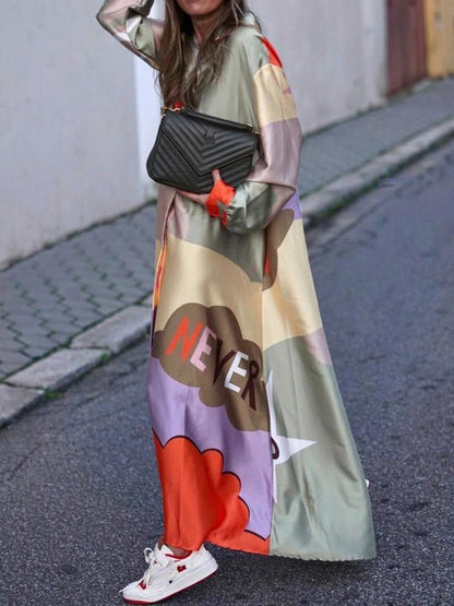 Women's Dresses Loose Printed Long Sleeve Shirt Dress - Maxi Dresses - Instastyled | Online Fashion Free Shipping Clothing, Dresses, Tops, Shoes - 21/02/2022 - Casual Dresses - color-apricot