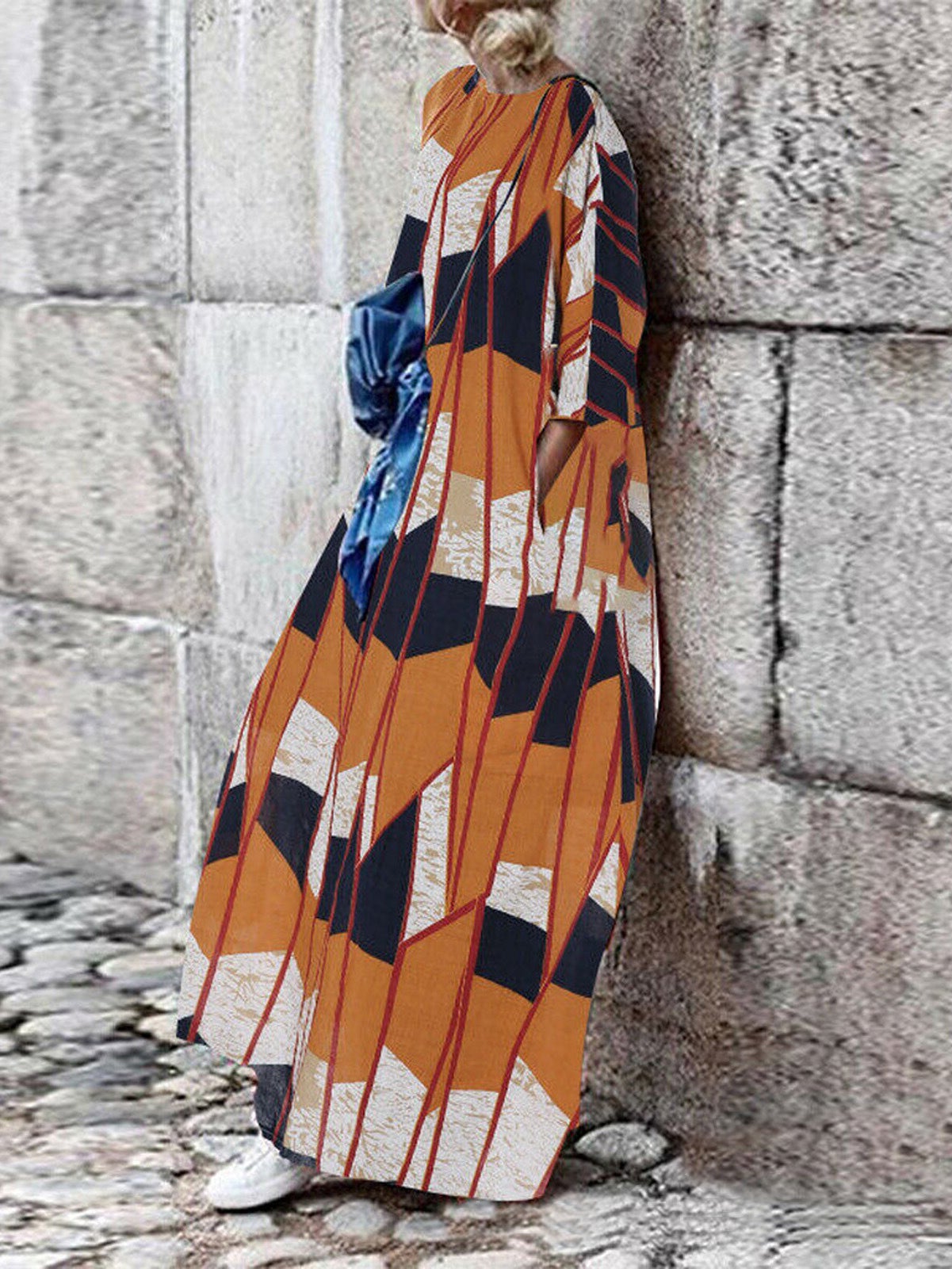 Women's Dresses Loose Printed Pockets Three-Quarter Sleeve Dress - Maxi Dresses - Instastyled | Online Fashion Free Shipping Clothing, Dresses, Tops, Shoes - 05/01/2022 - 30-40 - Casual Dresses