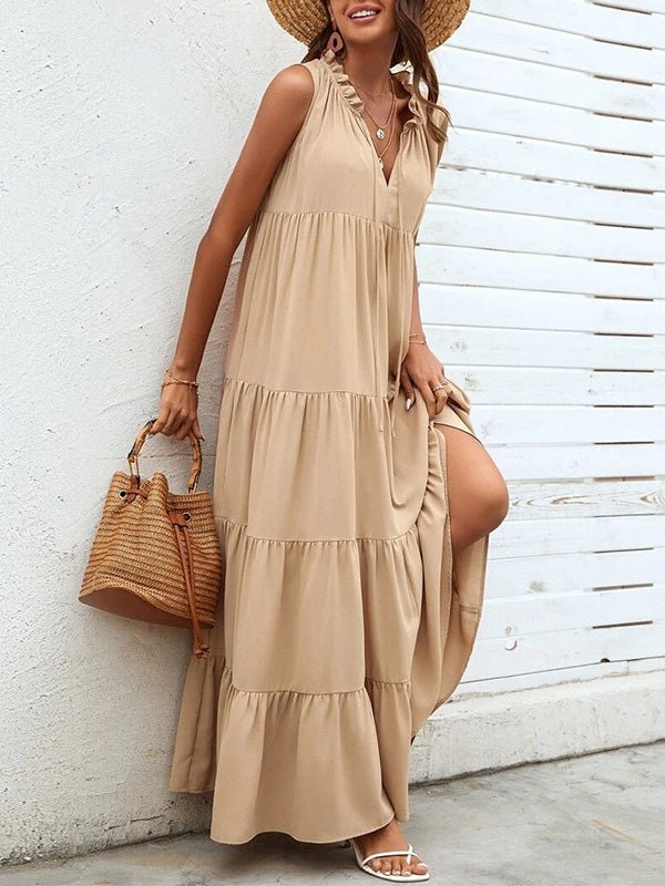 Women's Dresses Loose Sleeveless Beach Ruffle Dress - Maxi Dresses - Instastyled | Online Fashion Free Shipping Clothing, Dresses, Tops, Shoes - 21/06/2022 - 30-40 - Casual Dresses